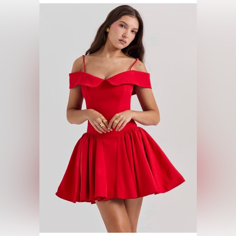 House of CB red off shoulder Elida dress